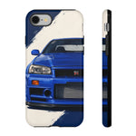 R34 Skyline GT-R Bayside Blue Tough Phone Case for 90s JDM Fans