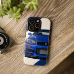 R34 Skyline GT-R Bayside Blue Tough Phone Case for 90s JDM Fans