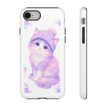 Pastel Cat Beanie Phone Case, Glitch Color Block Cover, Gift
