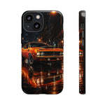 Orange Cuda Phone Case, Rainy City Night Muscle Car Tough Cover