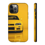 Yellow Skyline Phone Case, R34 GTR 90s JDM Legend Tough Cover for Men Gift