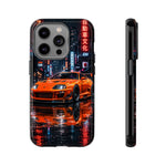 Orange Supra Phone Case, Neon City Night JDM Sports Car Tough Cover
