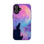 Silhouette Cat Moon Phone Case | Purple Pink Sky Vaporwave Cover