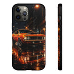 Orange Cuda Phone Case, Rainy City Night Muscle Car Tough Cover