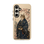 Samurai Cat Phone Case, Cherry Blossom Katana Art Cover