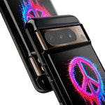 Glitch Peace Sign Phone Case, RGB Melt Digital Art Tough Cover, Gift