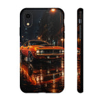 Orange Cuda Phone Case, Rainy City Night Muscle Car Tough Cover