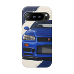 R34 Skyline GT-R Bayside Blue Tough Phone Case for 90s JDM Fans