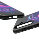 Neon Dolphin Retro Wave Tough Case | Vaporwave Japanese Text, 80s Synth Sunset