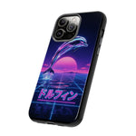 Neon Dolphin Retro Wave Tough Case | Vaporwave Japanese Text, 80s Synth Sunset