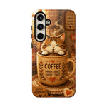 Coffee Cat Phone Case, Cozy Morning Folk Art Cover, Gift
