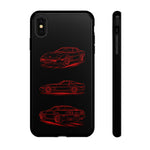 C4 Corvette Line Art Phone Case, Glowing Red Three-View
