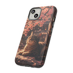 Cherry Blossom Cat Phone Case, Painterly Spring Art Cover
