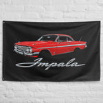 1961 Impala Bubble Top Wall Flag Banner 34x56 Red Hardtop Lowrider Decor