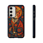Folk Art Cat Phone Case, Bold Saturated Pattern Cover