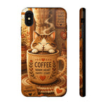 Coffee Cat Phone Case, Cozy Morning Folk Art Cover, Gift