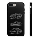 C2 Sting Ray Line Art Phone Case, Glowing Silver Three-View