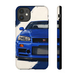R34 Skyline GT-R Bayside Blue Tough Phone Case for 90s JDM Fans