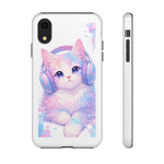 Pastel Cat Phone Case, Headphones Glitch Color Block Cover