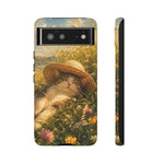 Summer Sunhat Cat Phone Case, Painterly Grass Art Cover