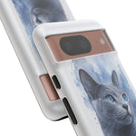 Russian Blue Cat Watercolor Portrait Tough Phone Case - Silver