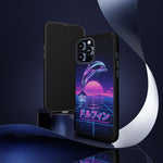 Neon Dolphin Retro Wave Tough Case | Vaporwave Japanese Text, 80s Synth Sunset