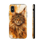 Maine Coon Watercolor Portrait Tough Phone Case - Amber Ears