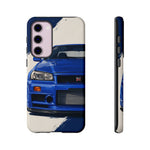 R34 Skyline GT-R Bayside Blue Tough Phone Case for 90s JDM Fans