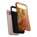 Yorkshire Terrier Jumping in Autumn Leaves Tough Case | Fall Dog Phone Cover
