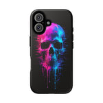 Neon Glitch Skull Phone Case, Dripping Paint Scanline Cover