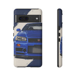 R34 Skyline GT-R Bayside Blue Tough Phone Case for 90s JDM Fans