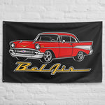 1957 Bel Air Wall Flag Banner 34x56 Garage Man Cave Decor Red Tri-Five 57