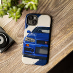 R34 Skyline GT-R Bayside Blue Tough Phone Case for 90s JDM Fans
