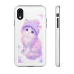 Pastel Cat Beanie Phone Case, Glitch Color Block Cover, Gift