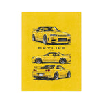 Yellow Skyline GTR Illustration Blanket | R34 Trio Velveteen Microfiber
