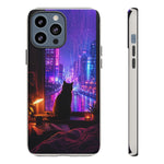 Lo-Fi Cat Neon Rain Window Vaporwave Art Tough Phone Case