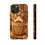 Coffee Cat Phone Case, Cozy Morning Folk Art Cover, Gift