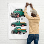 1946 3100 Green Pickup Banner 34x56 Garage Man Cave Wall Decor Gift