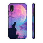 Silhouette Cat Moon Phone Case | Purple Pink Sky Vaporwave Cover