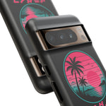 Retro Vaporwave Tropical Sunset phone case | Paradise Japanese text