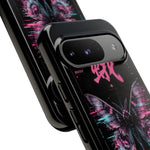 Glitch Moth Wings Art Tough Phone Case - Pink Cyan on Black