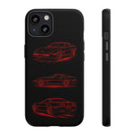 C4 Corvette Line Art Phone Case, Glowing Red Three-View