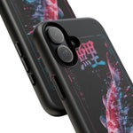 Glitch Koi Fish Art Tough Phone Case - Cyan Pink on Black