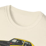 Yellow 1973 Duster Classic Car T-Shirt | Vintage Muscle Car Illustration