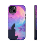 Silhouette Cat Moon Phone Case | Purple Pink Sky Vaporwave Cover