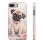 Pug Puppy Phone Case, Pastel Watercolor Heart Collar Cover