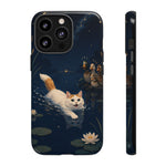 Turkish Van Swimming Cat Tough Case | Whimsical Night Pond, Lily Pads, Ducks