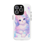 Pastel Cat Phone Case, Headphones Glitch Color Block Cover