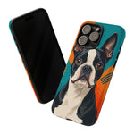 Boston Terrier Pop-Art Portrait Tough Phone Case - Teal Orange