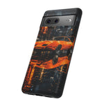 Orange Daytona Phone Case, Rainy City Night Muscle Car Tough Cover